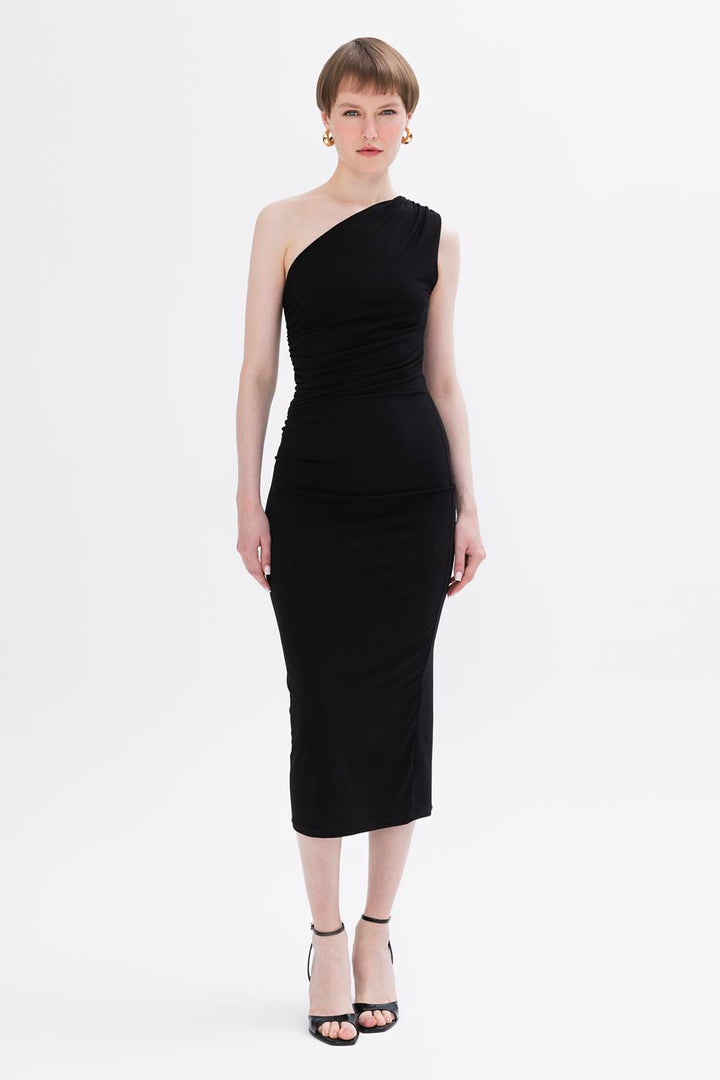 BSL Women Draped One-Shoulder Detailed Midi Dress - Ioánnina