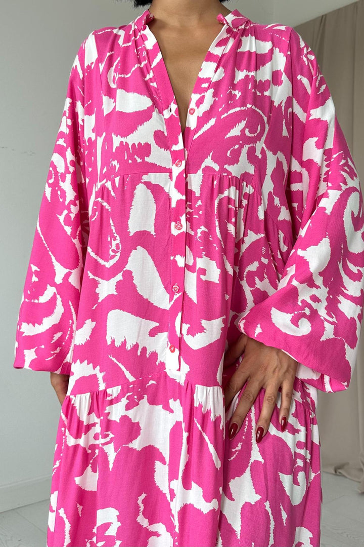 ELS Buttoned Loose Dress - Fuchsia - Moncton