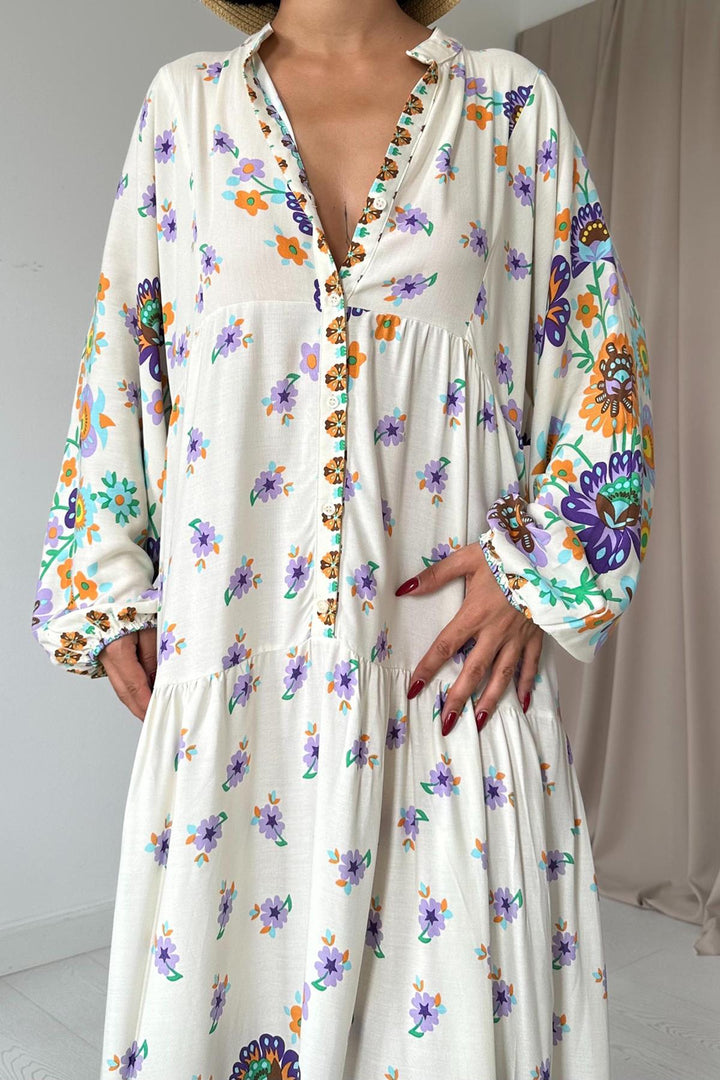 ELS Button-Up Loose Dress - Brown - Celaya