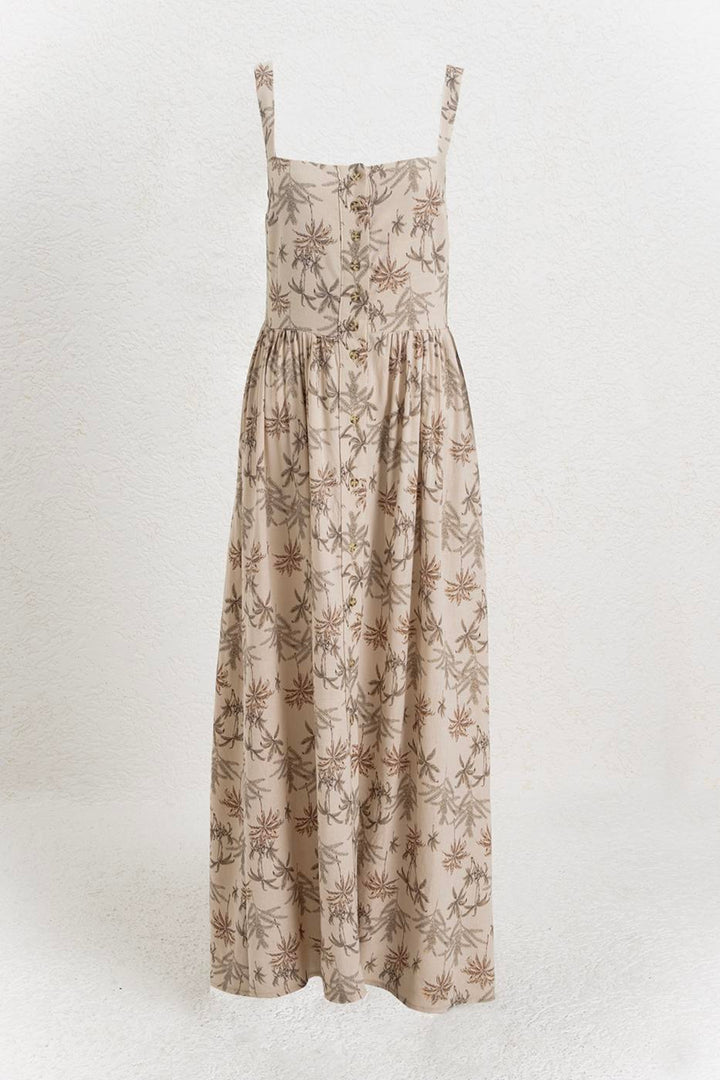 BSL Women Buttoned Strappy Linen Blend Midi Dress - Chenalhó