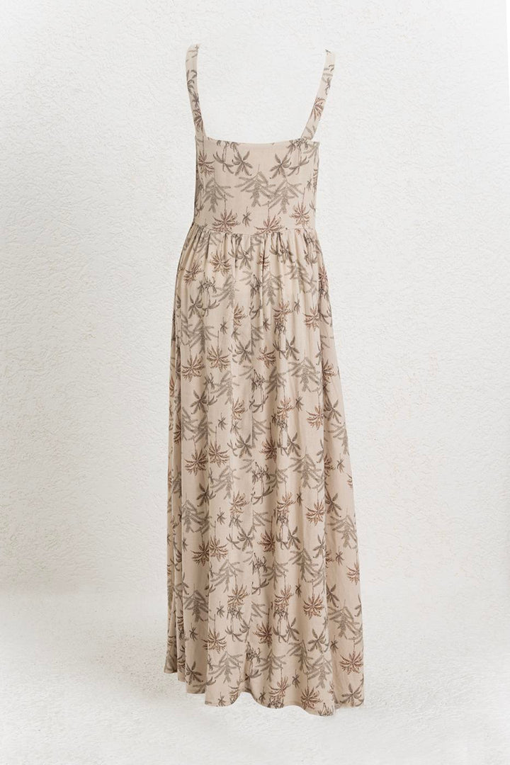 BSL Women Buttoned Strappy Linen Blend Midi Dress - Chenalhó