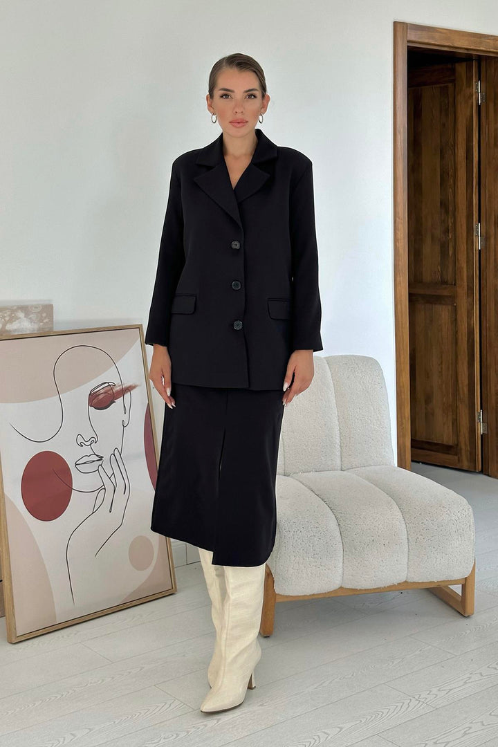 ELS Buttoned Jacket and Skirt Set - Black - Wuppertal