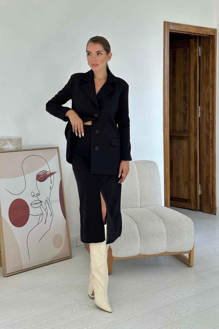 ELS Buttoned Jacket and Skirt Set - Black - Wuppertal