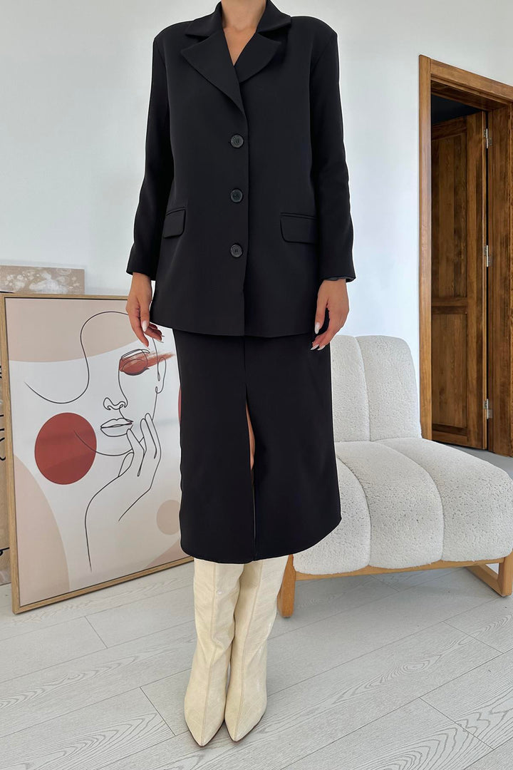 ELS Buttoned Jacket and Skirt Set - Black - Wuppertal