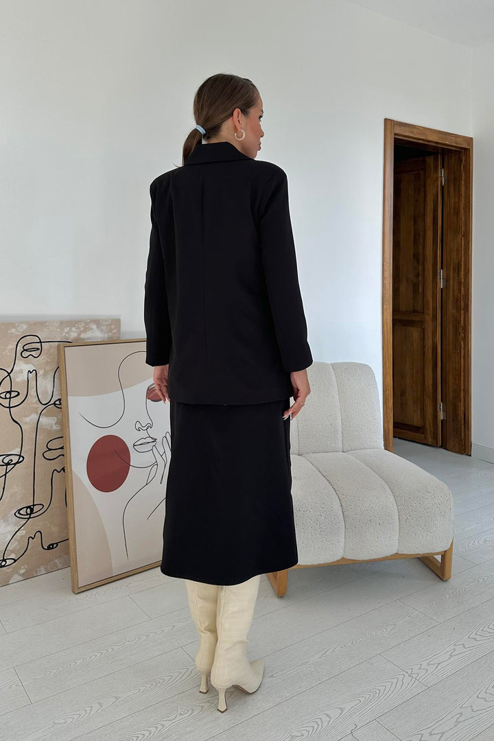 ELS Buttoned Jacket and Skirt Set - Black - Wuppertal