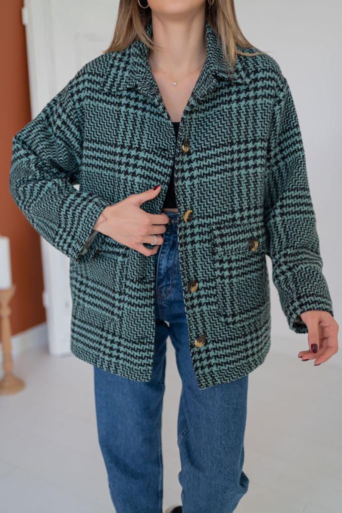 ELS Buttoned Plaid Coat - Mint - Clovis