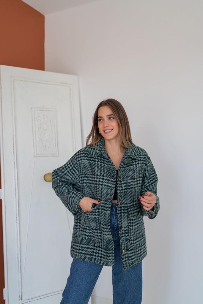 ELS Buttoned Plaid Coat - Mint - Clovis