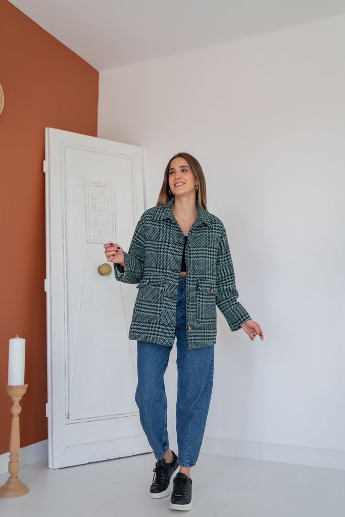 ELS Buttoned Plaid Coat - Mint - Clovis