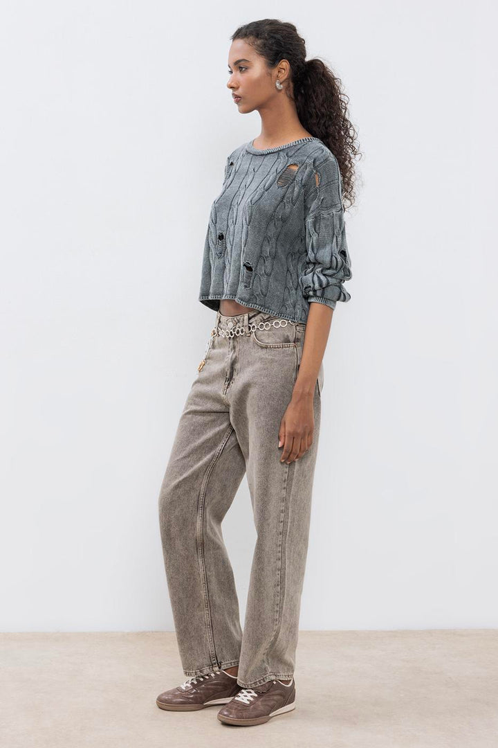 BSL Women Straight Cut Denim Trousers - Aix-en-Provence