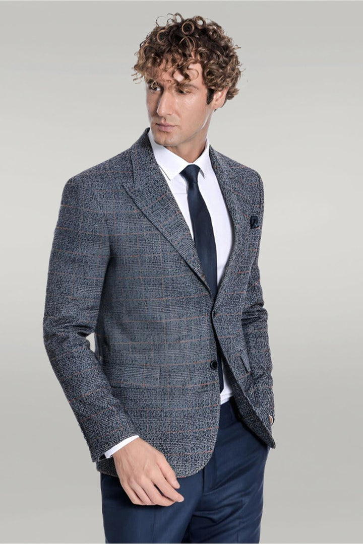 WSS Checked Navy Blue Men Blazer  - Lleida