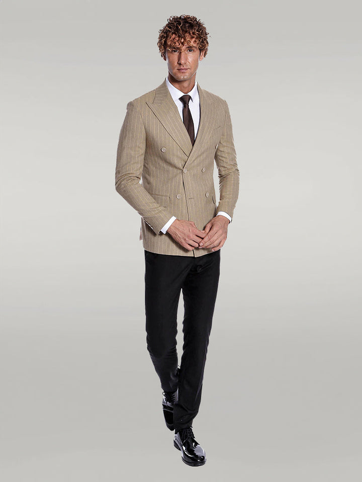 WSS Striped Double Breasted Cream Men Blazer  - Singen