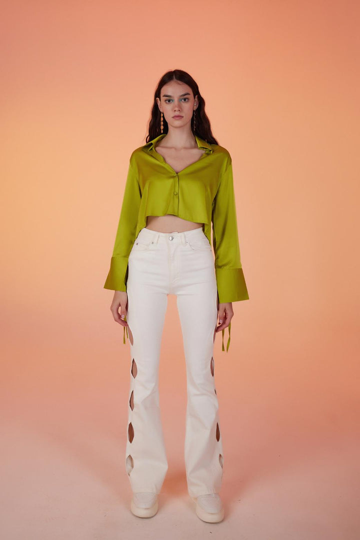 HLLY Women Cutout Jeans White - Barnet