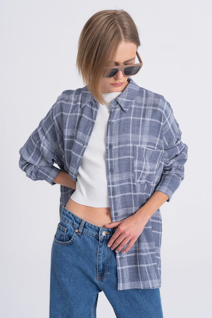 BSL Women Plaid Oversize Wool Blend Shirt - Sinsheim