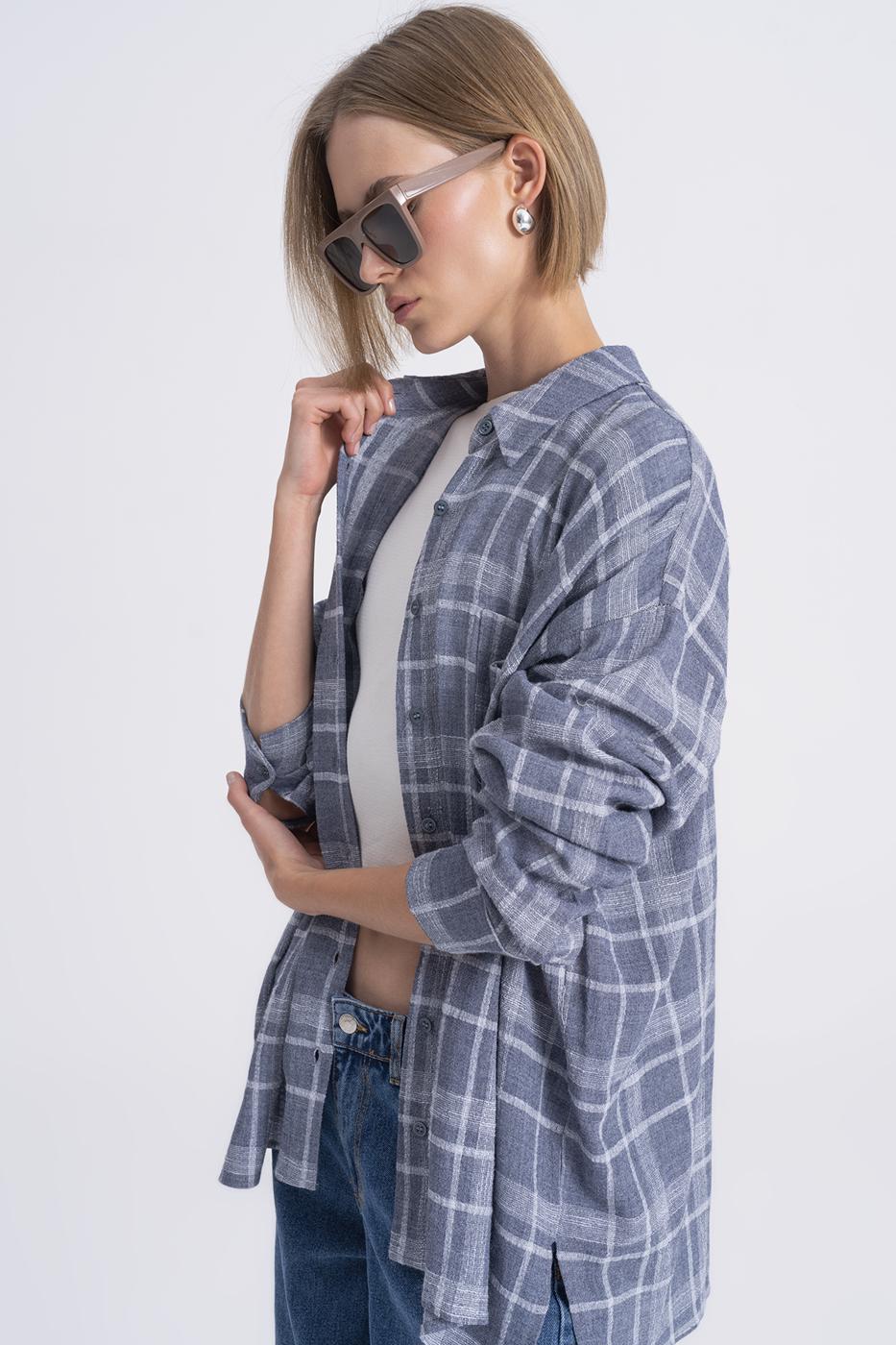 BSL Women Plaid Oversize Wool Blend Shirt - Sinsheim