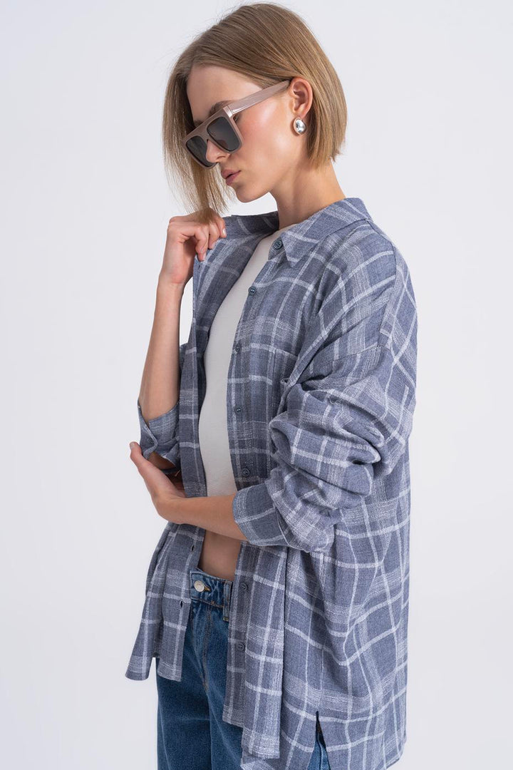 BSL Women Plaid Oversize Wool Blend Shirt - Sinsheim