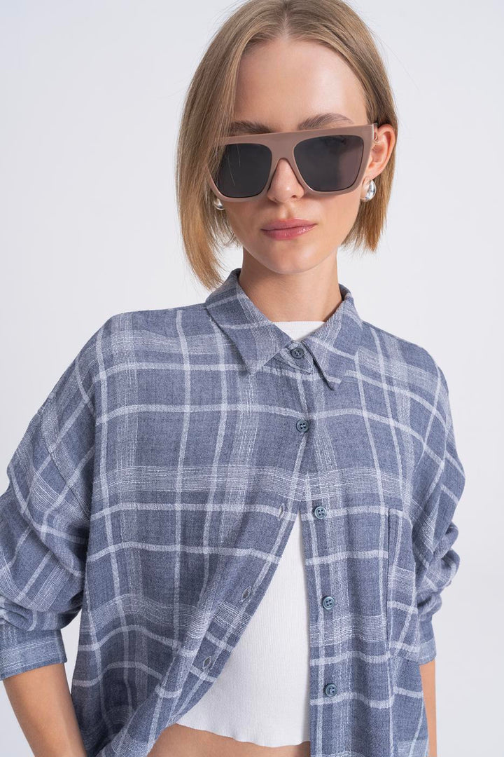 BSL Women Plaid Oversize Wool Blend Shirt - Sinsheim