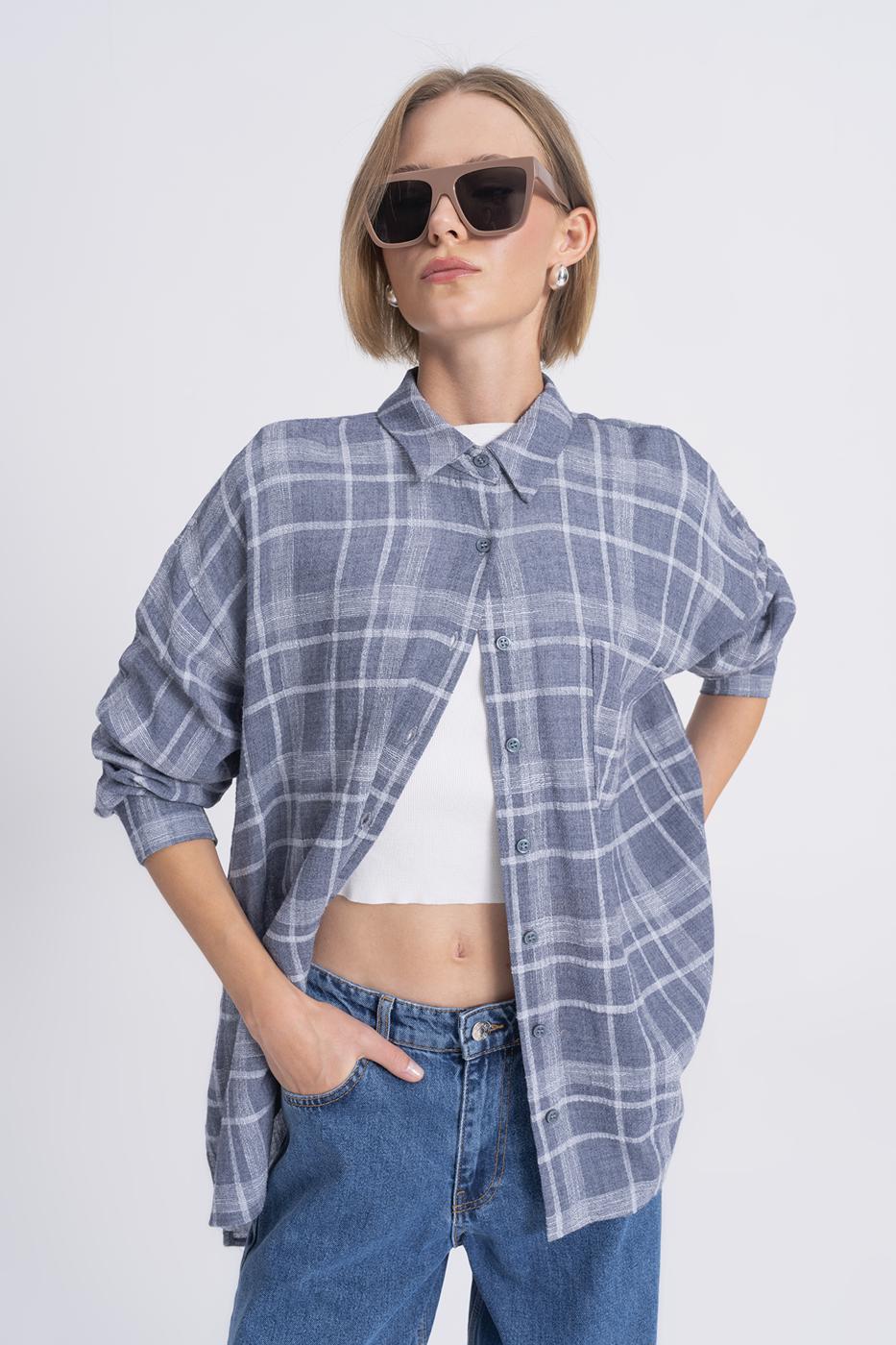 BSL Women Plaid Oversize Wool Blend Shirt - Sinsheim
