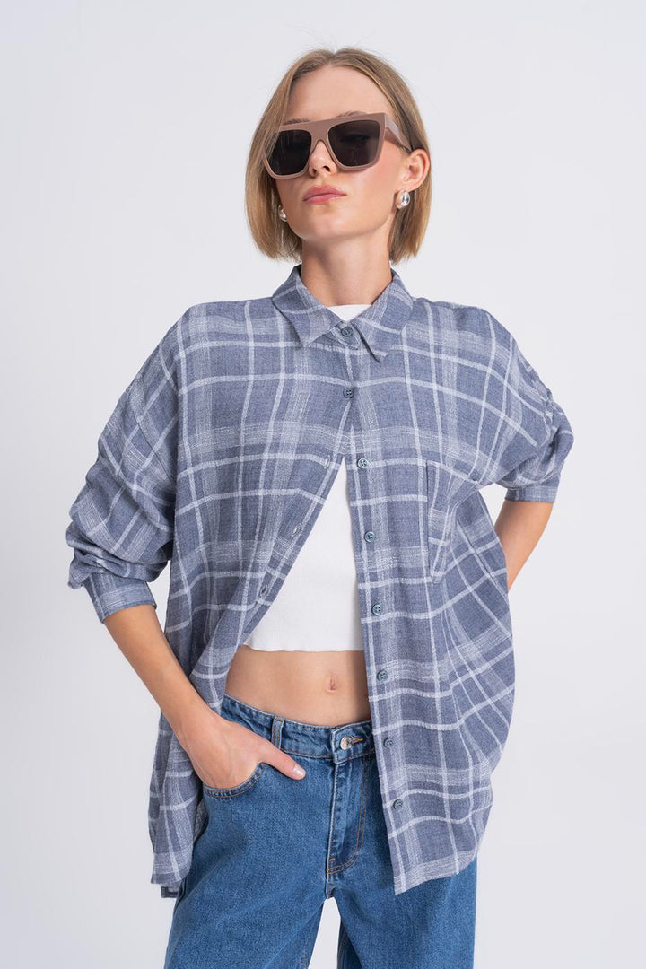 BSL Women Plaid Oversize Wool Blend Shirt - Sinsheim