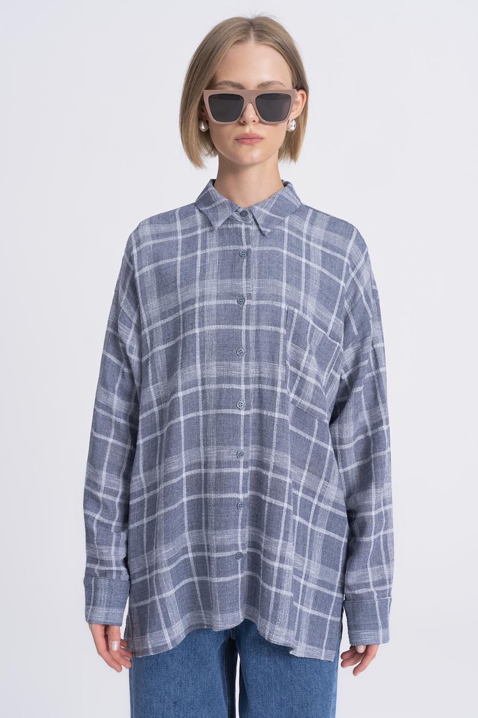 BSL Women Plaid Oversize Wool Blend Shirt - Sinsheim