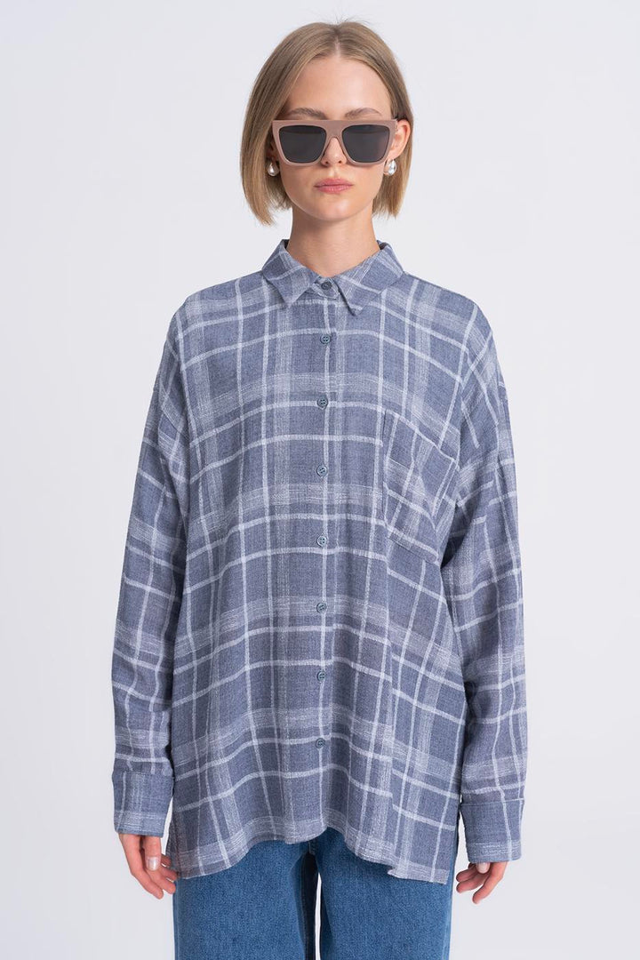 BSL Women Plaid Oversize Wool Blend Shirt - Sinsheim