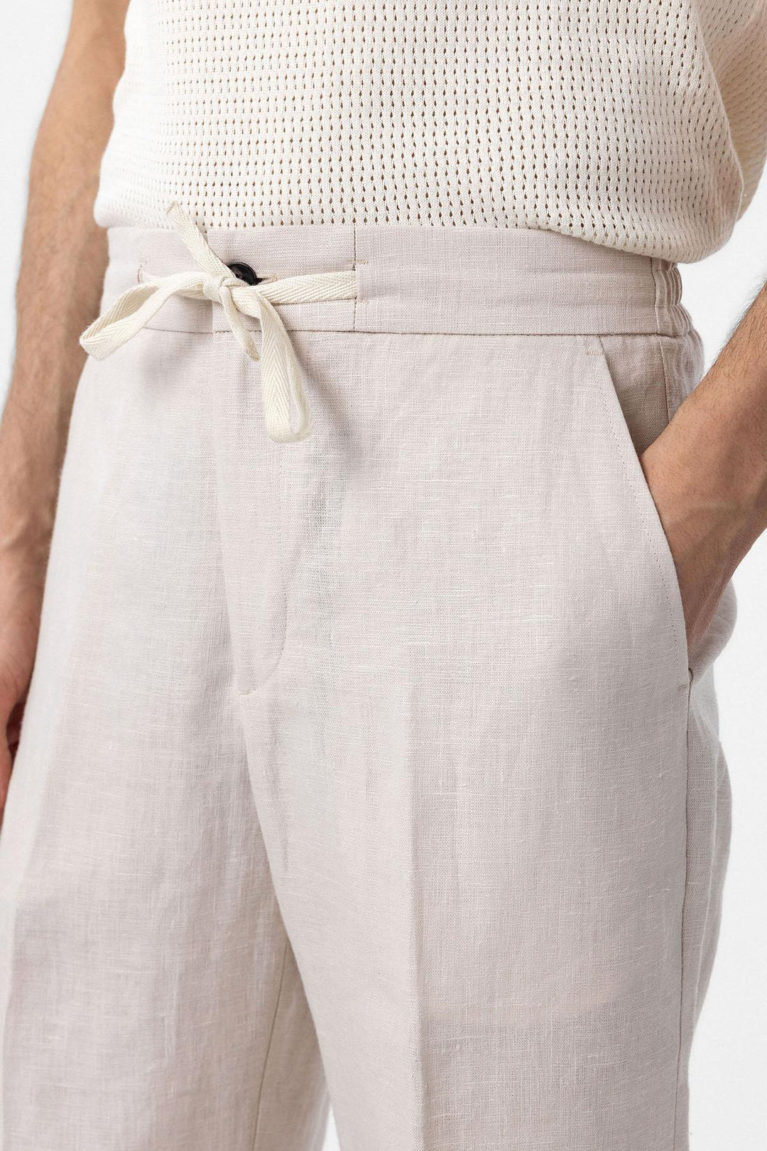 ANT Antioch Ecru 100% Linen High Waist Men's Pants - Wesseling