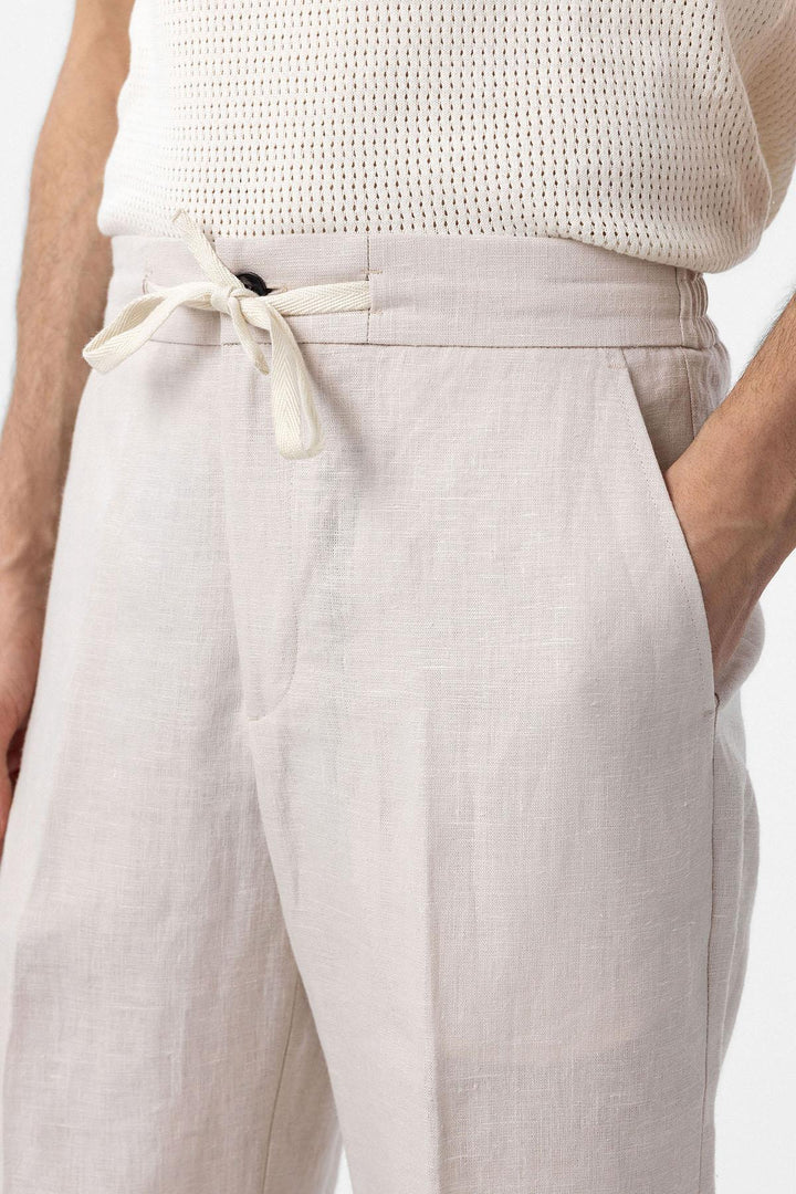 ANT Antioch Ecru 100% Linen High Waist Men's Pants - Wesseling