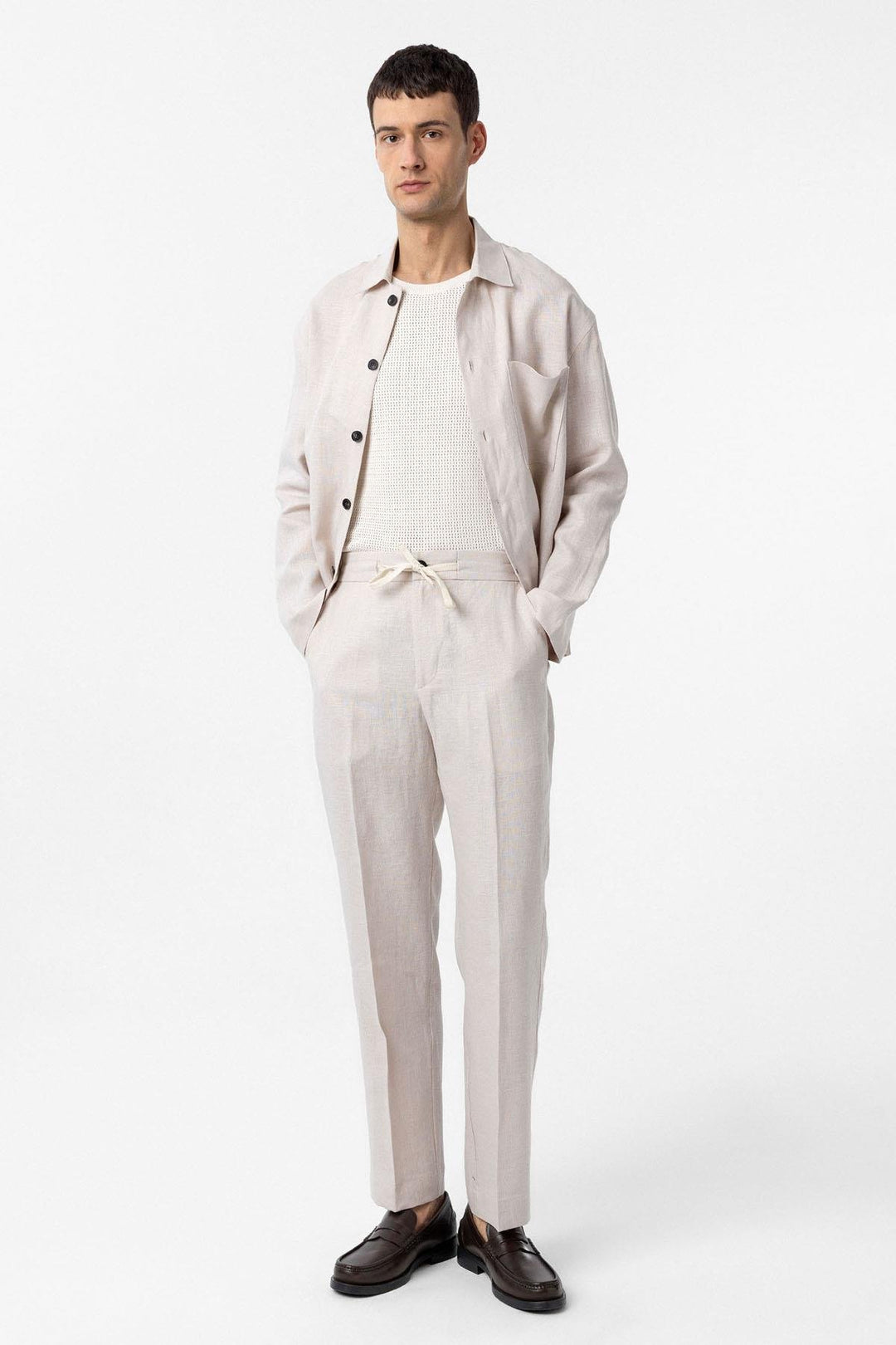 ANT Antioch Ecru 100% Linen High Waist Men's Pants - Wesseling