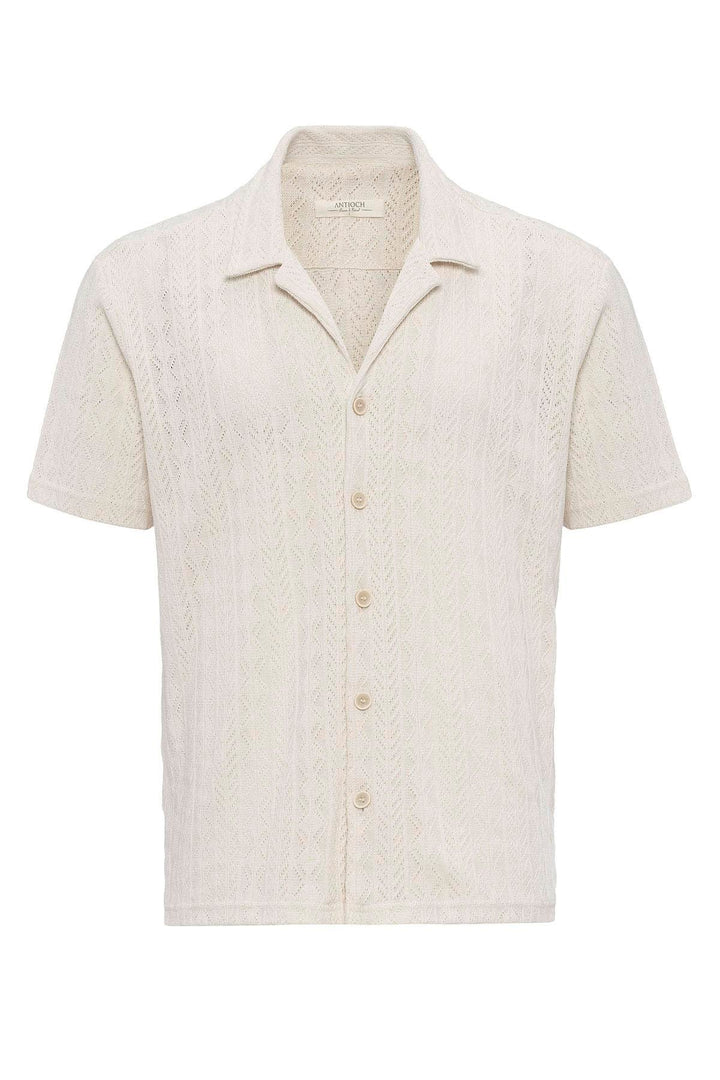 ANT Antioch Ecru Turtle Neck Knitted Patterned Men's Shirt - Berdychiv