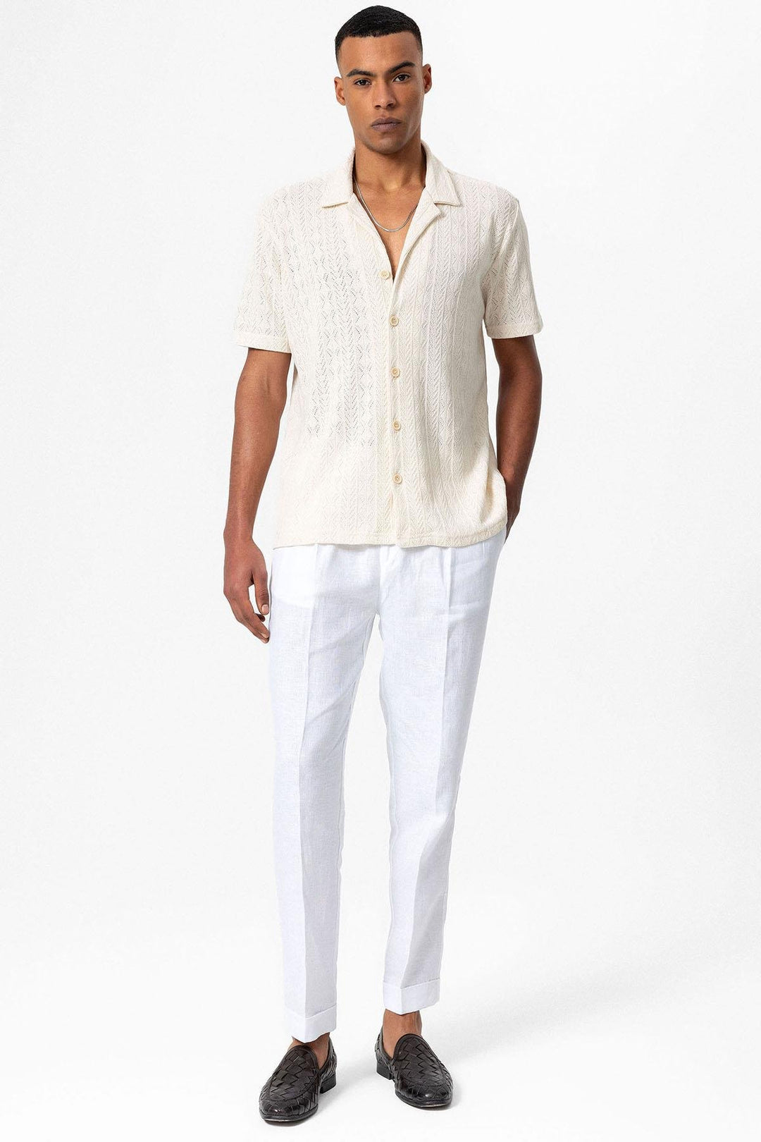 ANT Antioch Ecru Turtle Neck Knitted Patterned Men's Shirt - Berdychiv