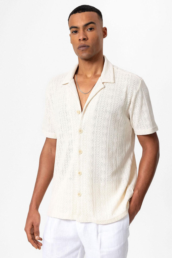 ANT Antioch Ecru Turtle Neck Knitted Patterned Men's Shirt - Berdychiv