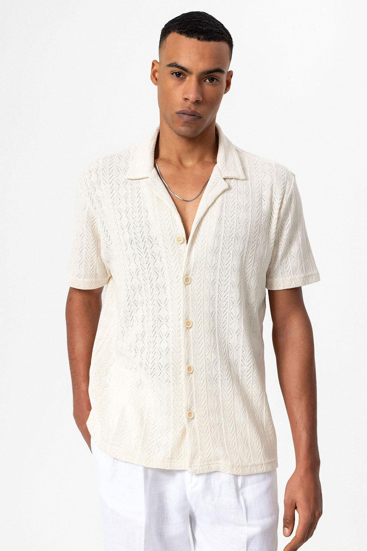 ANT Antioch Ecru Turtle Neck Knitted Patterned Men's Shirt - Berdychiv