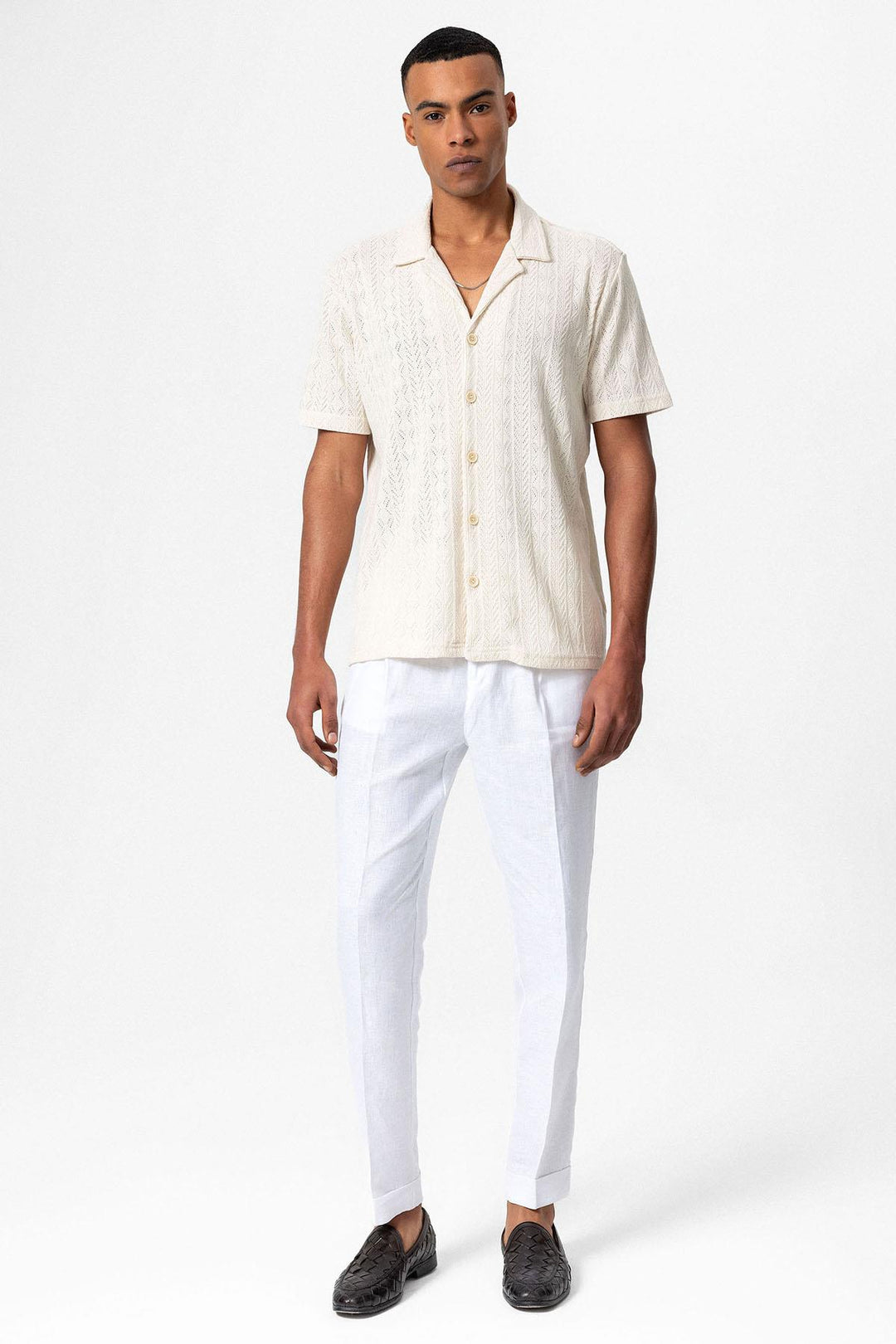 ANT Antioch Ecru Turtle Neck Knitted Patterned Men's Shirt - Berdychiv