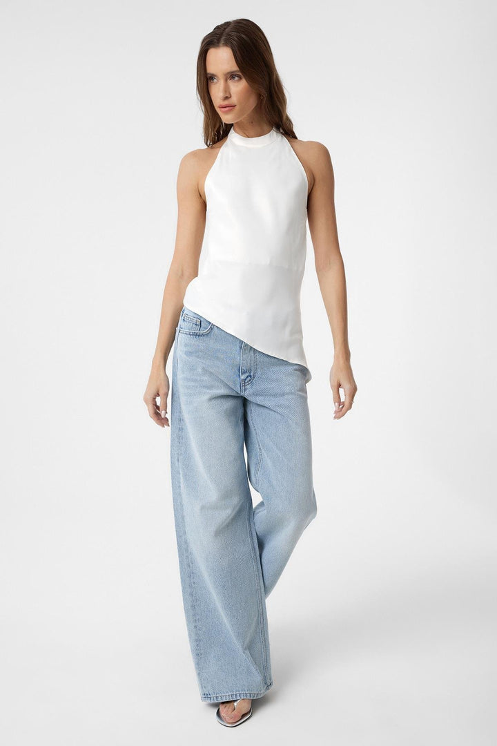 ANT Antioch Ecru Asymmetric Satin Backless Women's Top - Madera