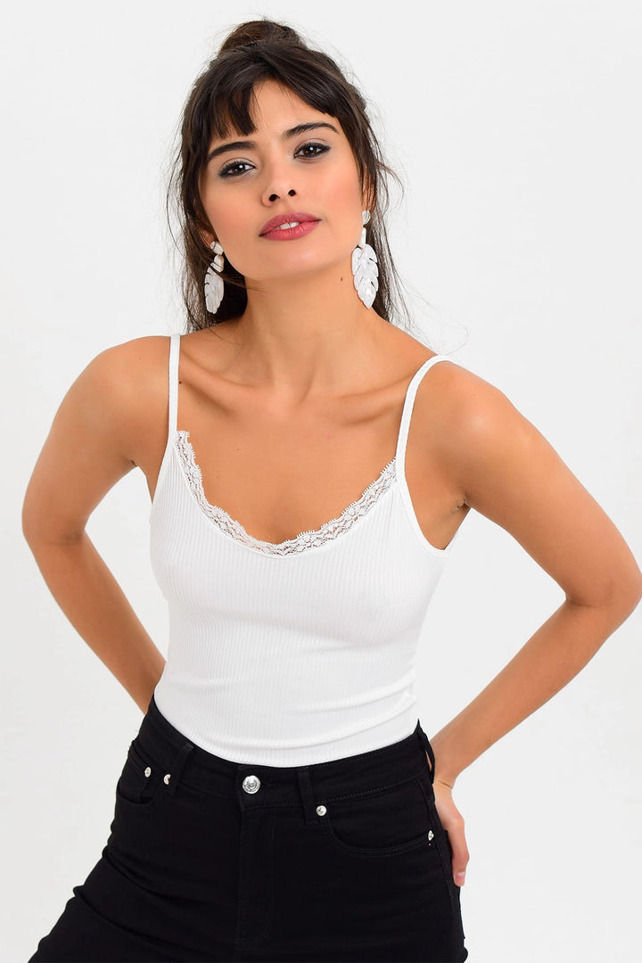 Ecru Sleeveless Blouse with Lace Detail BCBSK-25700-K4081 - Leominster