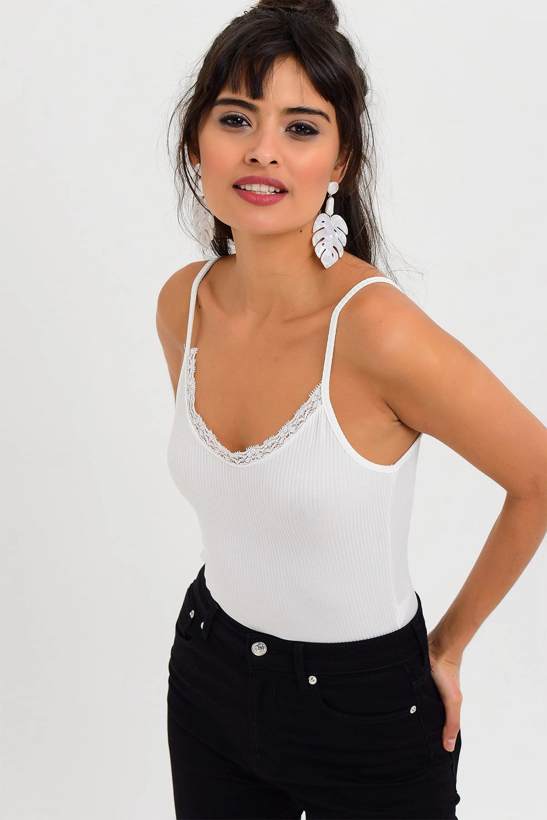 Ecru Sleeveless Blouse with Lace Detail BCBSK-25700-K4081 - Leominster