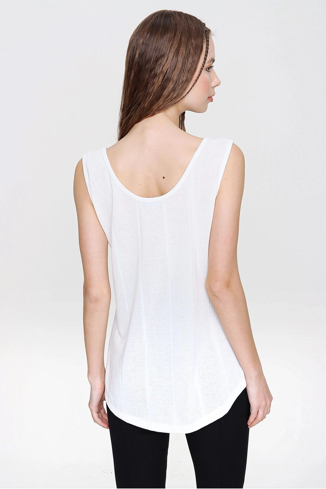Ecru Sleeveless Buttoned Thin Knit Sweater Blouse BCBSK-25700-3134 - Antibes