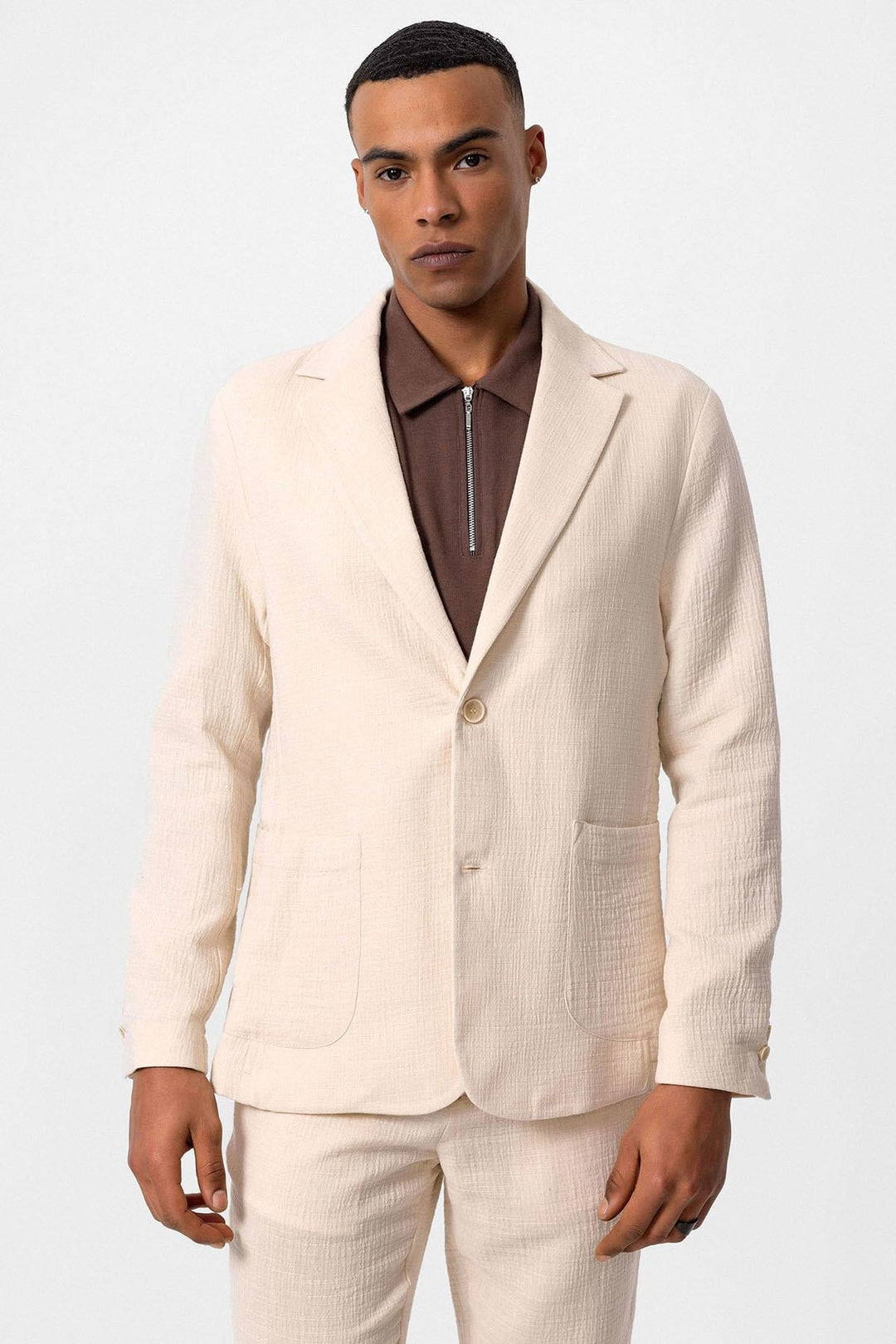ANT Antioch Ecru Unlined Bag Pocket Men's Blazer Jacket - Wels