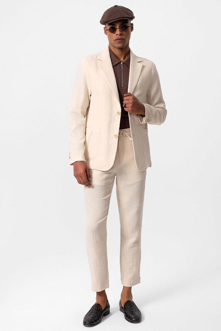 ANT Antioch Ecru Unlined Bag Pocket Men's Blazer Jacket - Wels