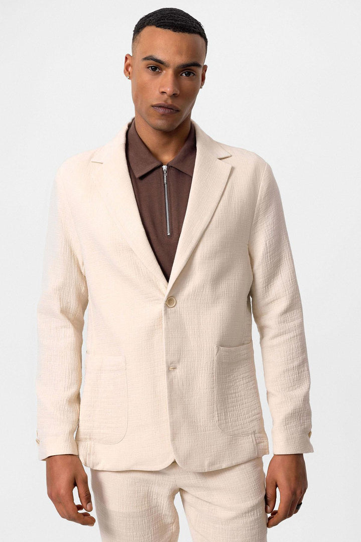 ANT Antioch Ecru Unlined Bag Pocket Men's Blazer Jacket - Wels