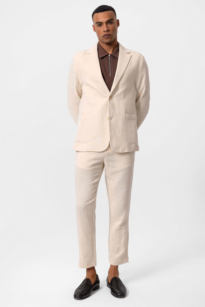 ANT Antioch Ecru Unlined Bag Pocket Men's Blazer Jacket - Wels