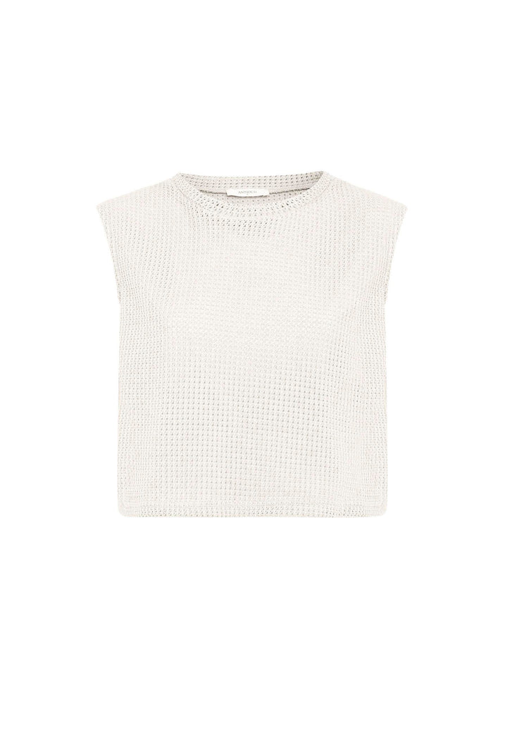 ANT Antioch Ecru Lace-Up Knit Textured Women's Top - Palaiseau