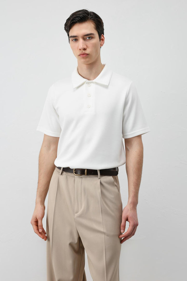 ANT Antioch Ekru Basic Polo Yaka Erkek T-Shirt - Varash