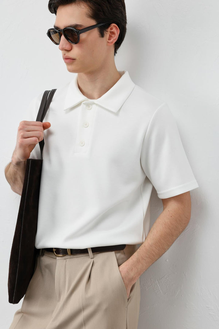 ANT Antioch Ekru Basic Polo Yaka Erkek T-Shirt - Varash