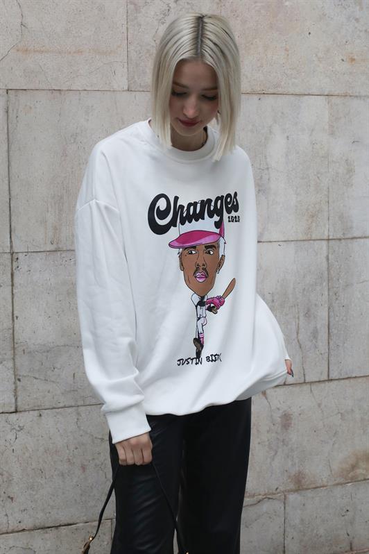 MDX Ecru Printed Oversize Sweatshirt MG1578 - Sainte-Geneviève-des-Bois