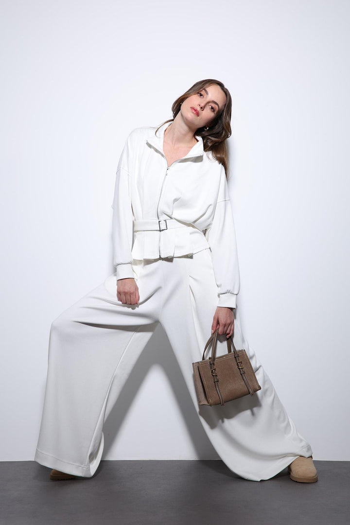 ANT Antioch Ecru Crop Top Wide Leg Pants Suit - Penafiel