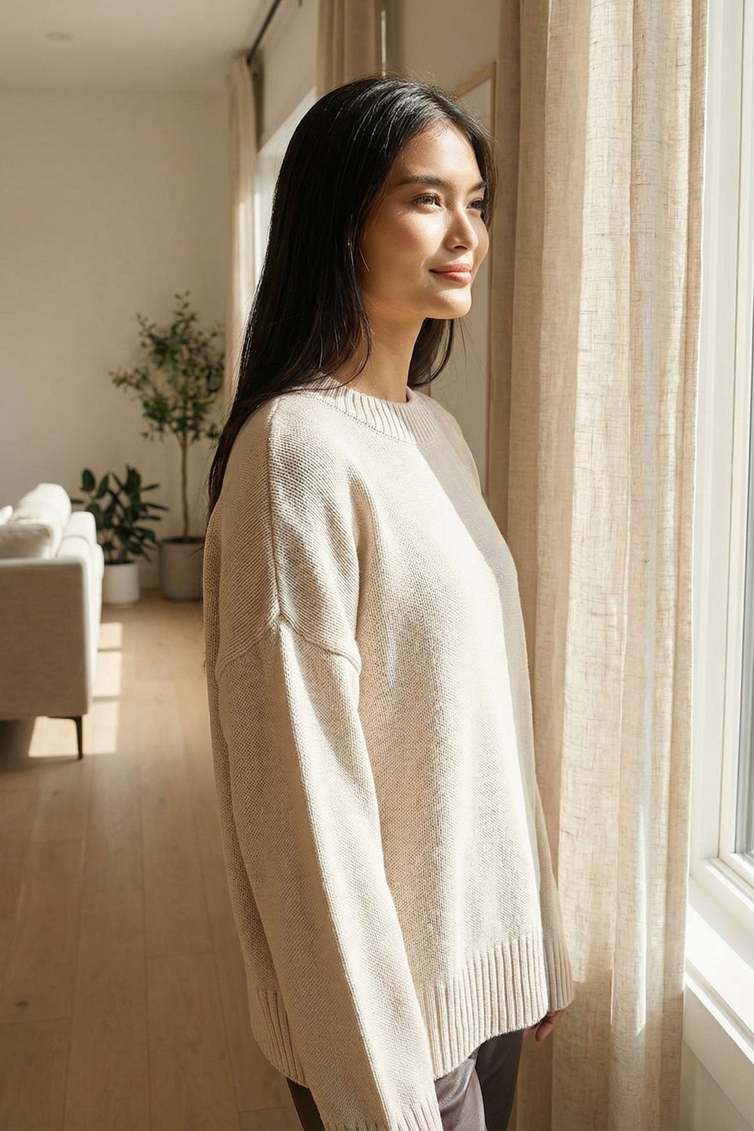 Ecru Bicycle Collar Oversized Knit Sweater BCHPK-251238 - Issaquah