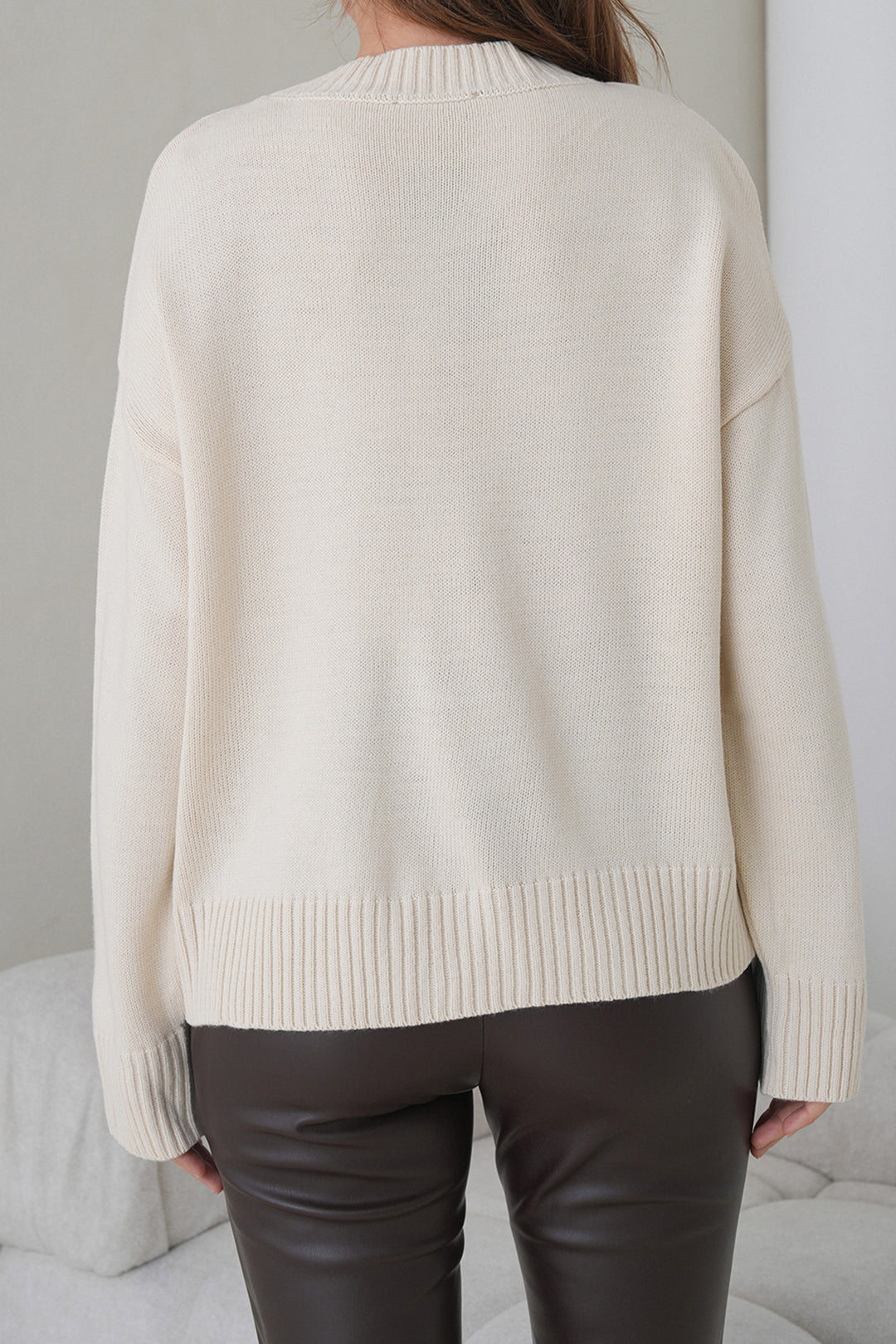 Ecru Bicycle Neck Oversized Knit Sweater BCHPK-251238 - Hawthorne