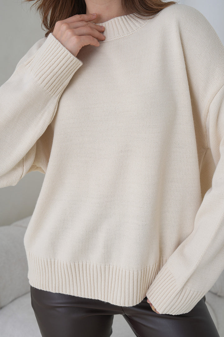 Ecru Bicycle Neck Oversized Knit Sweater BCHPK-251238 - Hawthorne