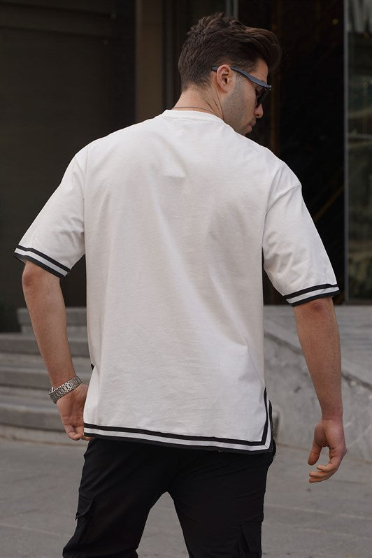 MDX Ecru Bicycle Neck Striped T-shirt 6097 - Perote