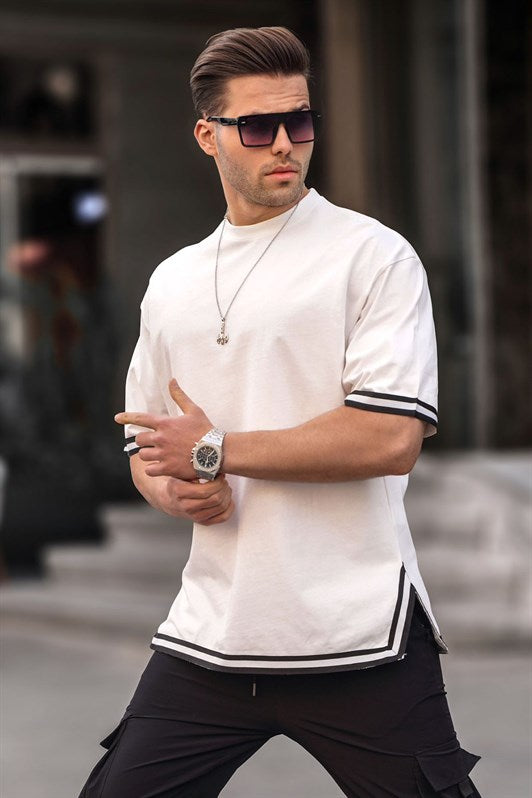 MDX Ecru Bicycle Neck Striped T-shirt 6097 - Perote